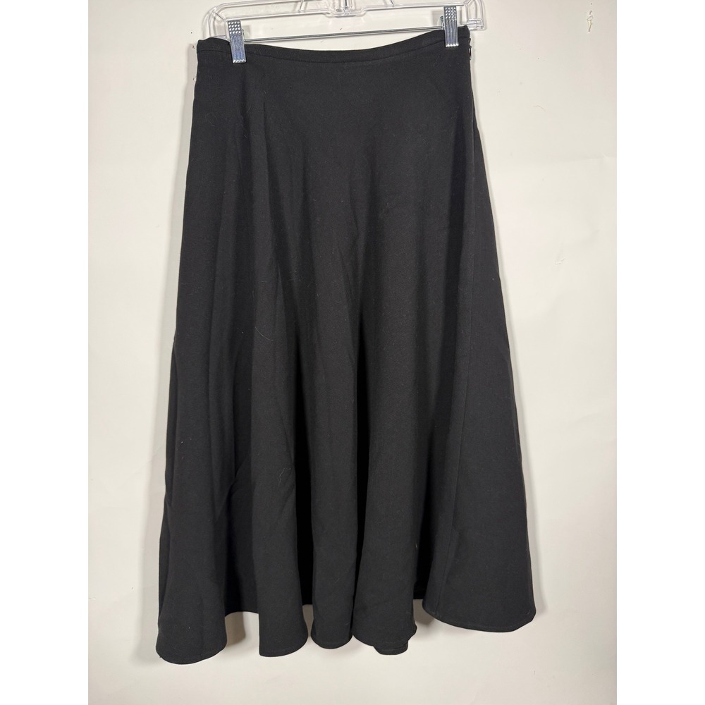 L'Autre Chose Black A-Line Midi Skirt Made in Italy Flared Hem Sz 40